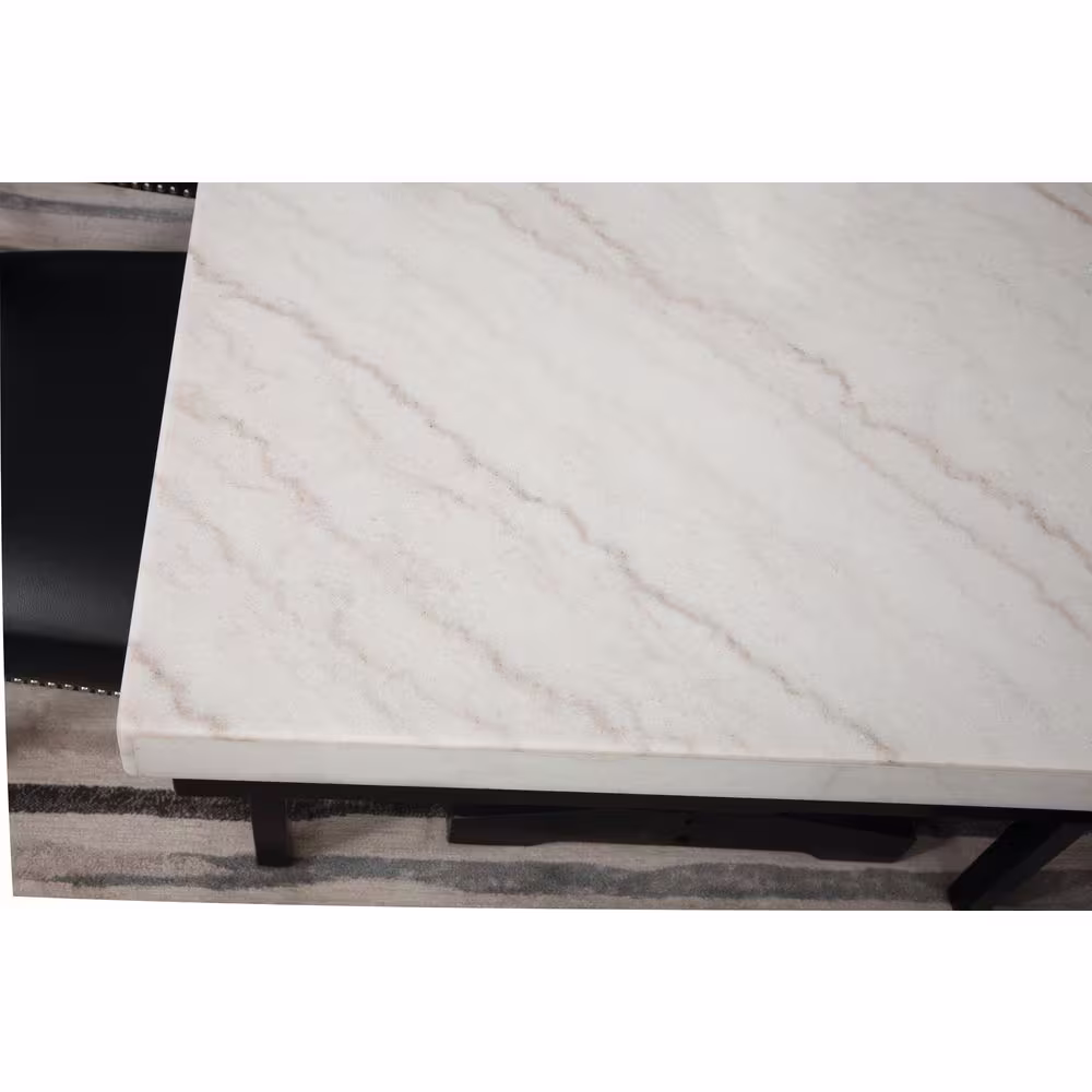 Steve Silver Finley 72 in. Retangular White Marble Dining Table with V Shaped Pedestal Base