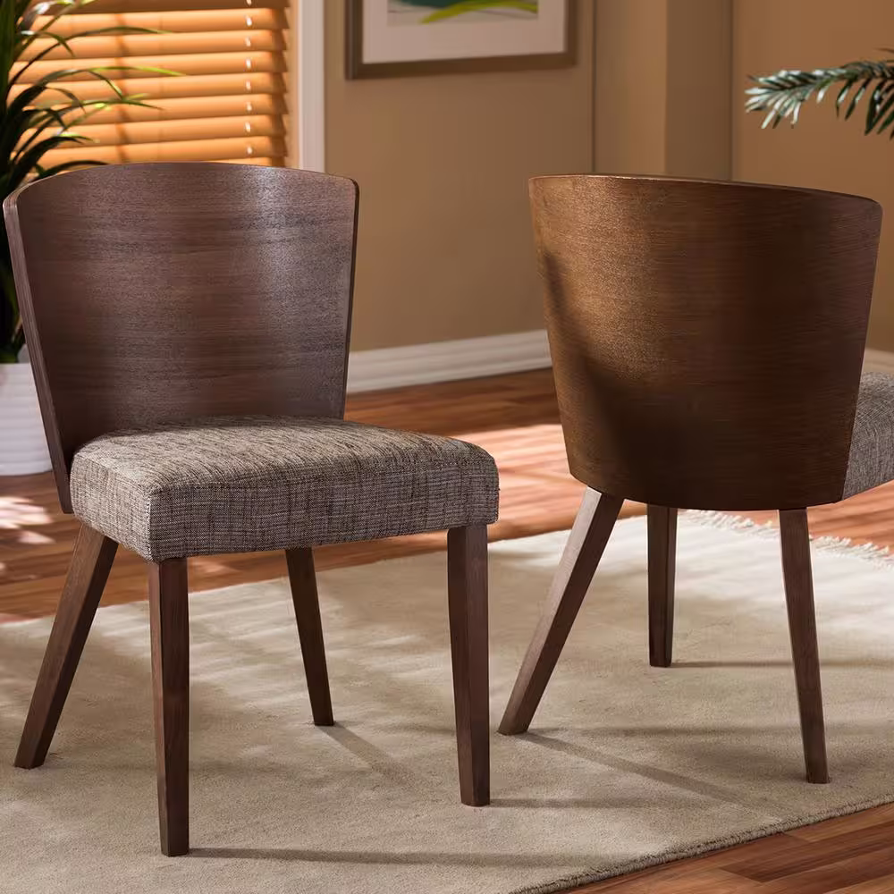 Baxton Studio Sparrow Gray Fabric Upholstered and Medium Brown Wood Dining Chairs (Set of 2)