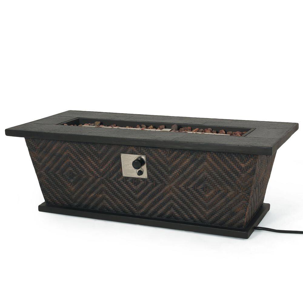 Noble House Abilene Brown Rectangular Stone Fire Pit (No Tank Holder)