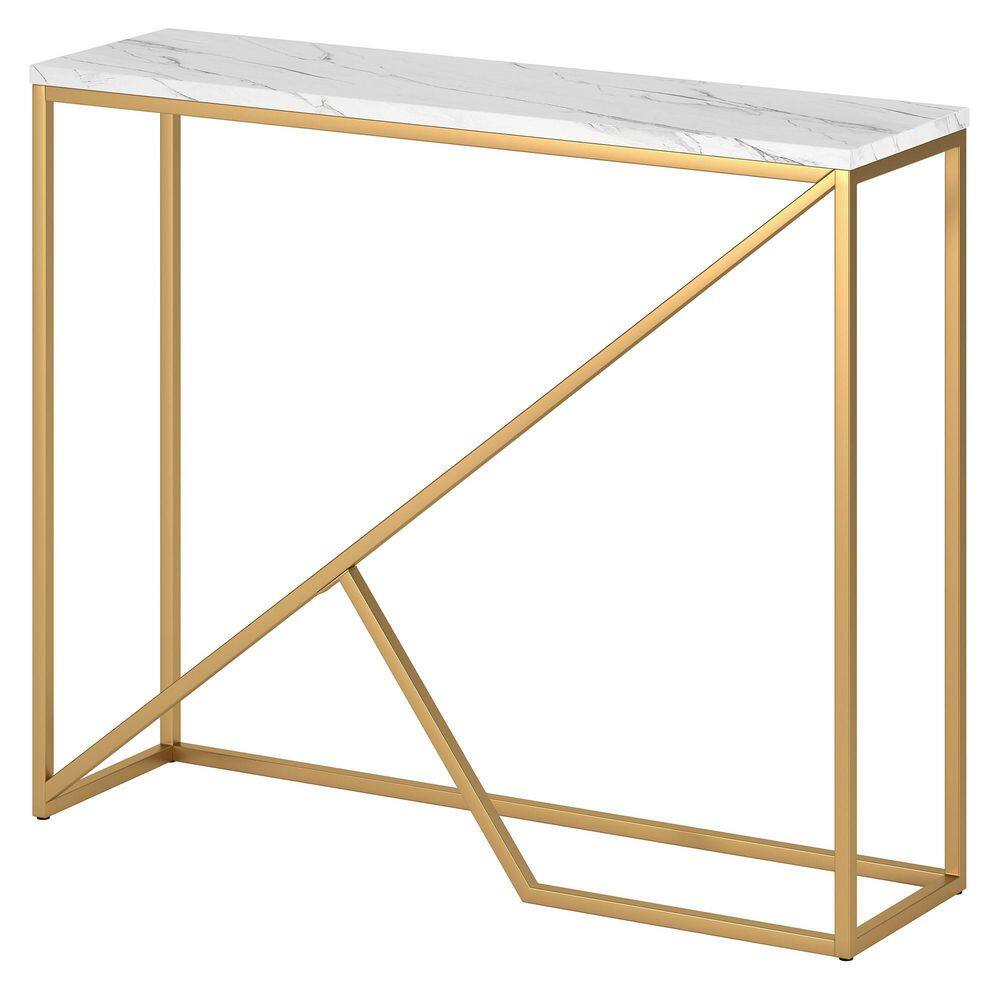 None Stella 36 in. Brass Faux Marble Console Table