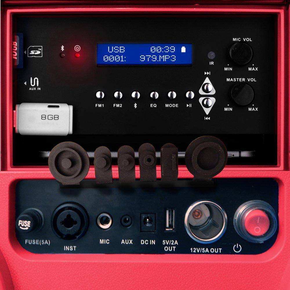 TUNES2GO KoolMax 40 Qt. Red Wheeled Cooler, Bluetooth PA System and Power Station