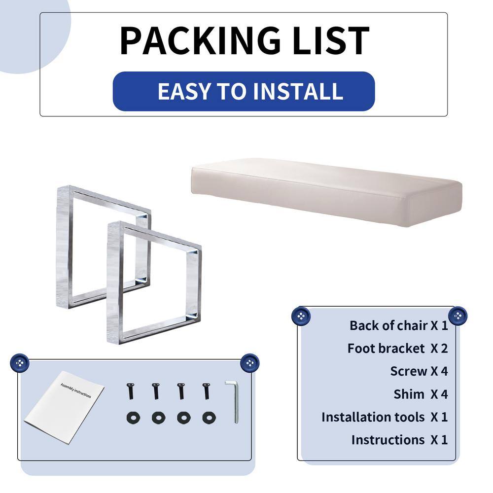 None Modern White Dining Bench Backless with Metal Legs 55.1 in. (White)