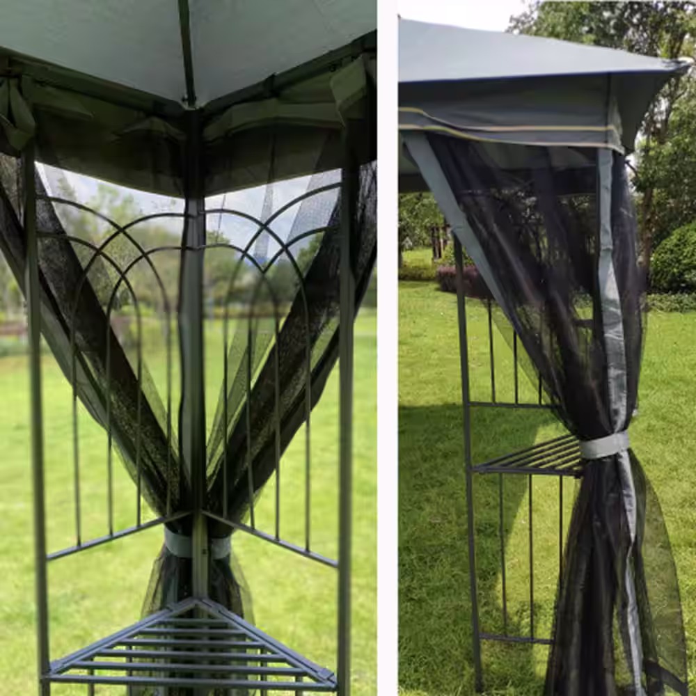 None 13 ft. x 10 ft. Gray Top Patio Gazebo Canopy Tent With Ventilated Double Roof and Mosquito Net