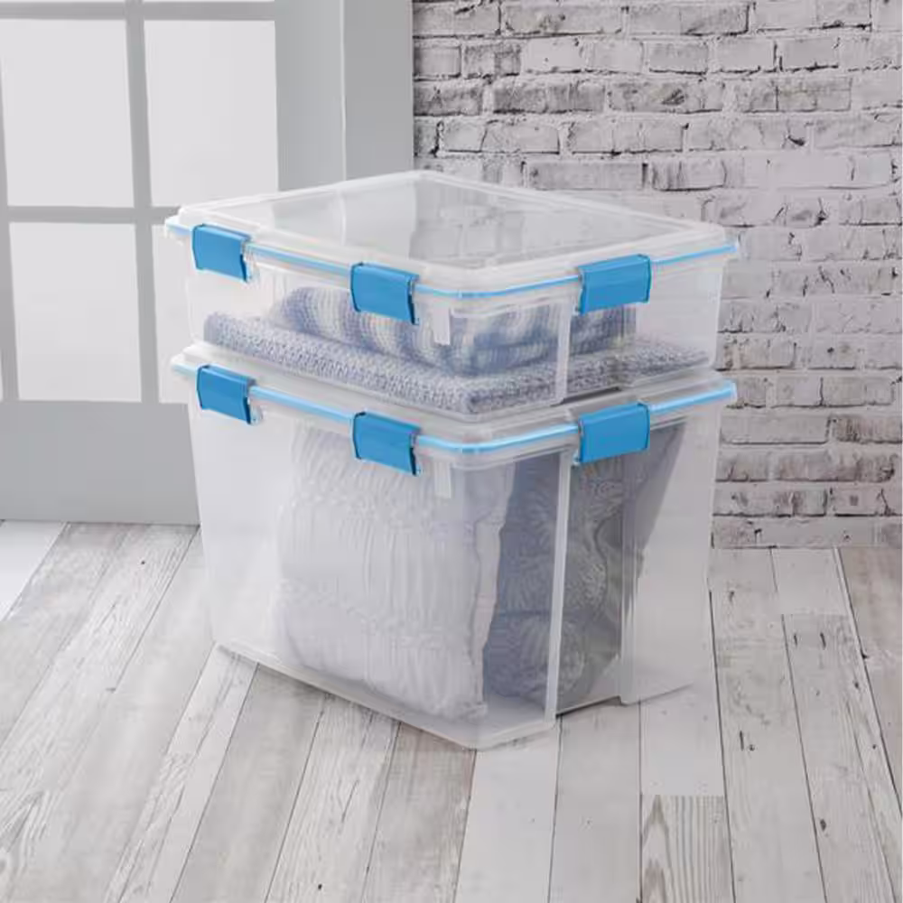Sterilite 37 qt. Clear Plastic Home Storage Tote Bin with Secure Lids, (4-Pack)