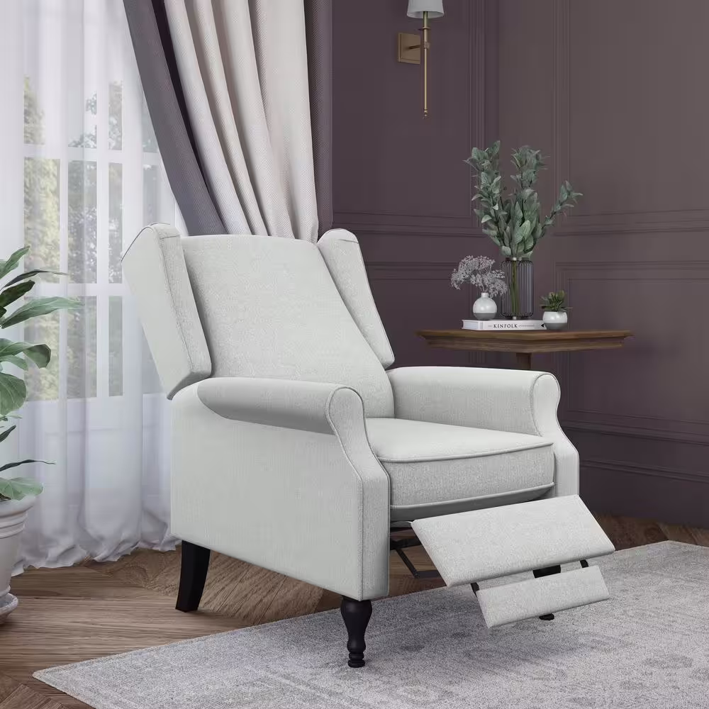 StyleWell Reedbury Stone Gray Upholstered Wingback Pushback Recliner