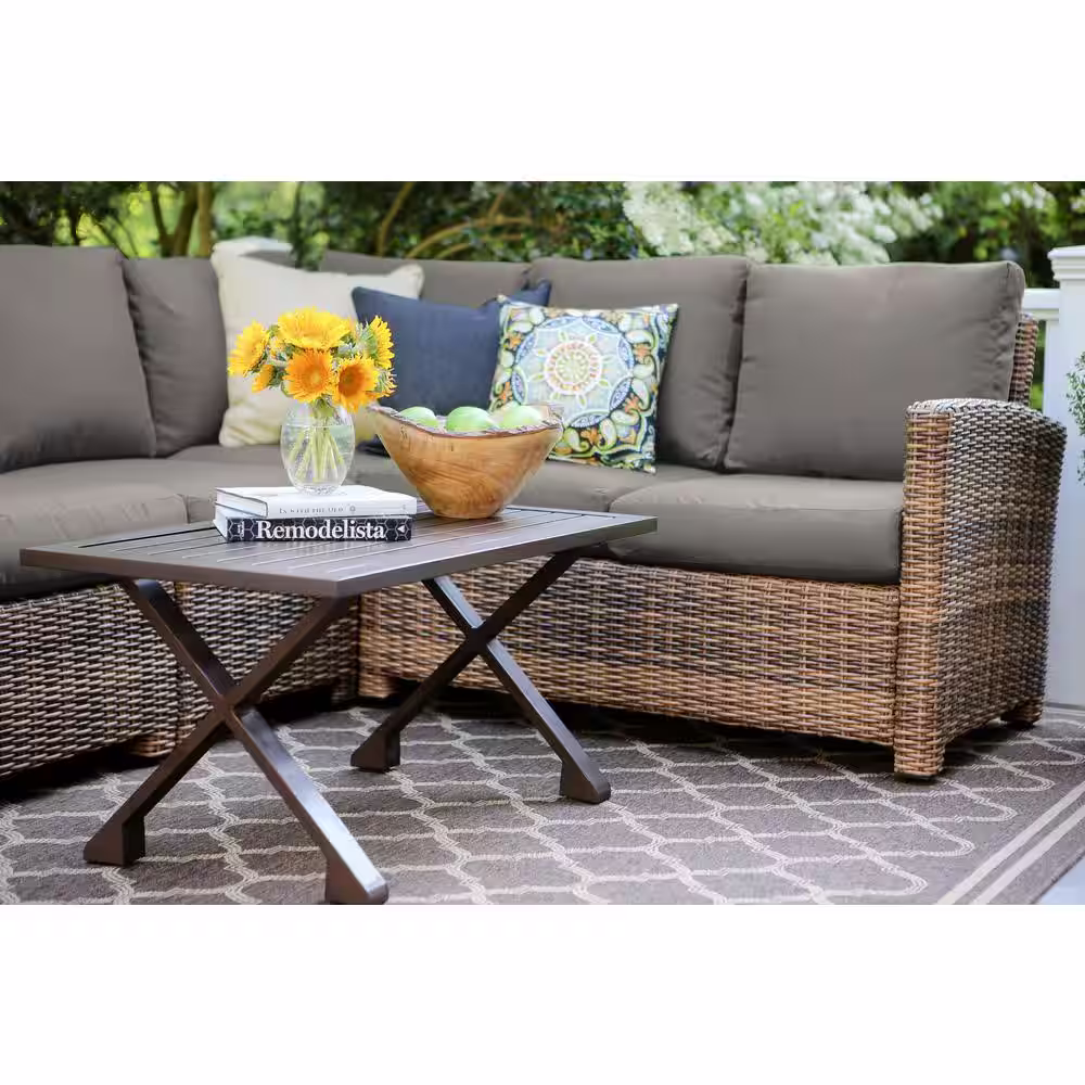 Leisure Made Dalton 5-Piece Wicker Sectional Seating Set with Gray Polyester Cushions