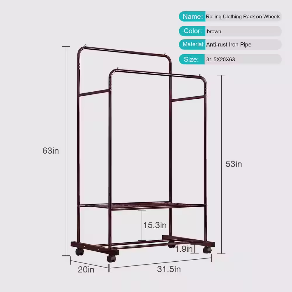 None Bronze Metal Garment Clothes Rack Double Rods 31.5 in. W x 63 in. H
