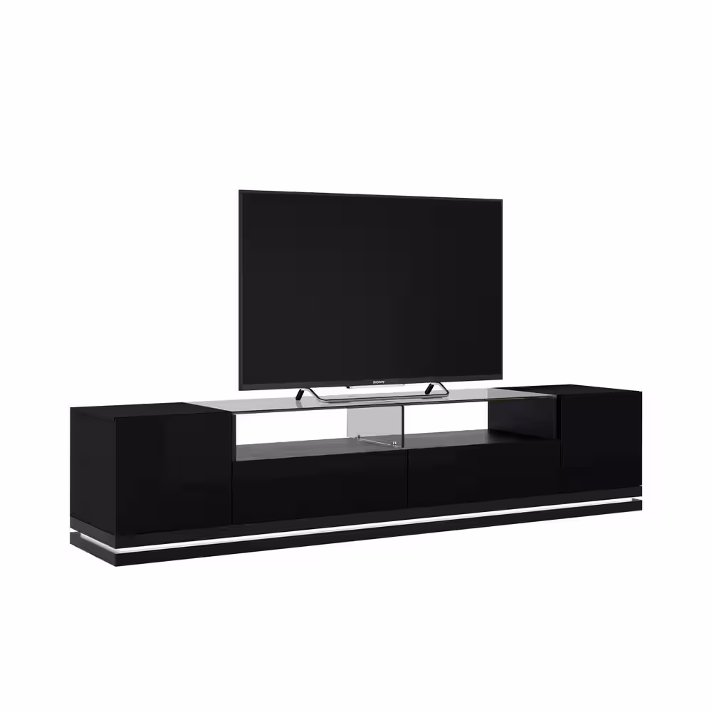Manhattan Comfort Vanderbilt 85 in. Black Composite Entertainment Center with 2 Drawer Fits TVs Up to 75 in. with Wall Panel