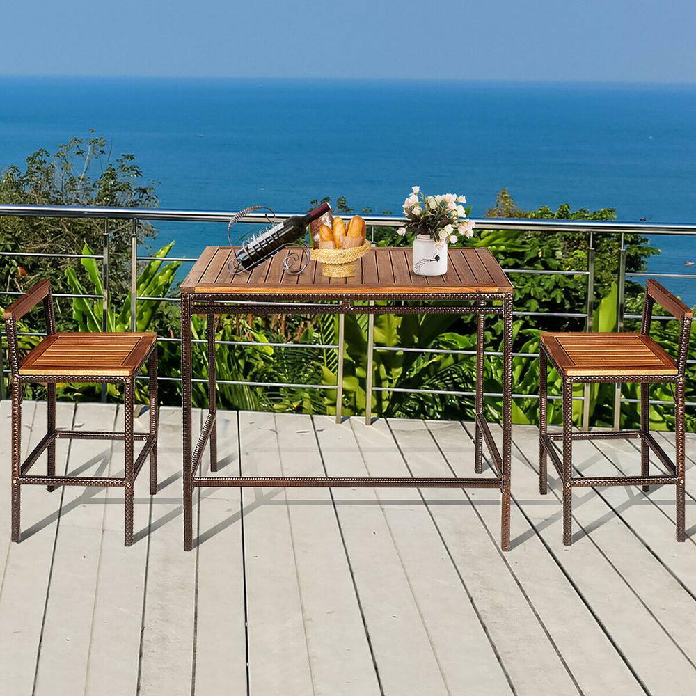 Costway Patio Rattan Wicker Bar Dining Furniture Set(Set of 3)