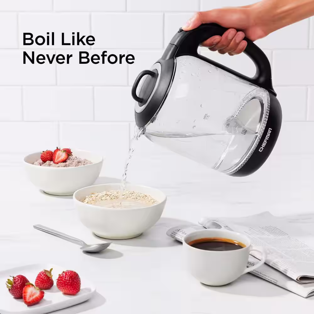 Chefman 7 Cup Black Electric Kettle with Tea Infuser, 1.7L