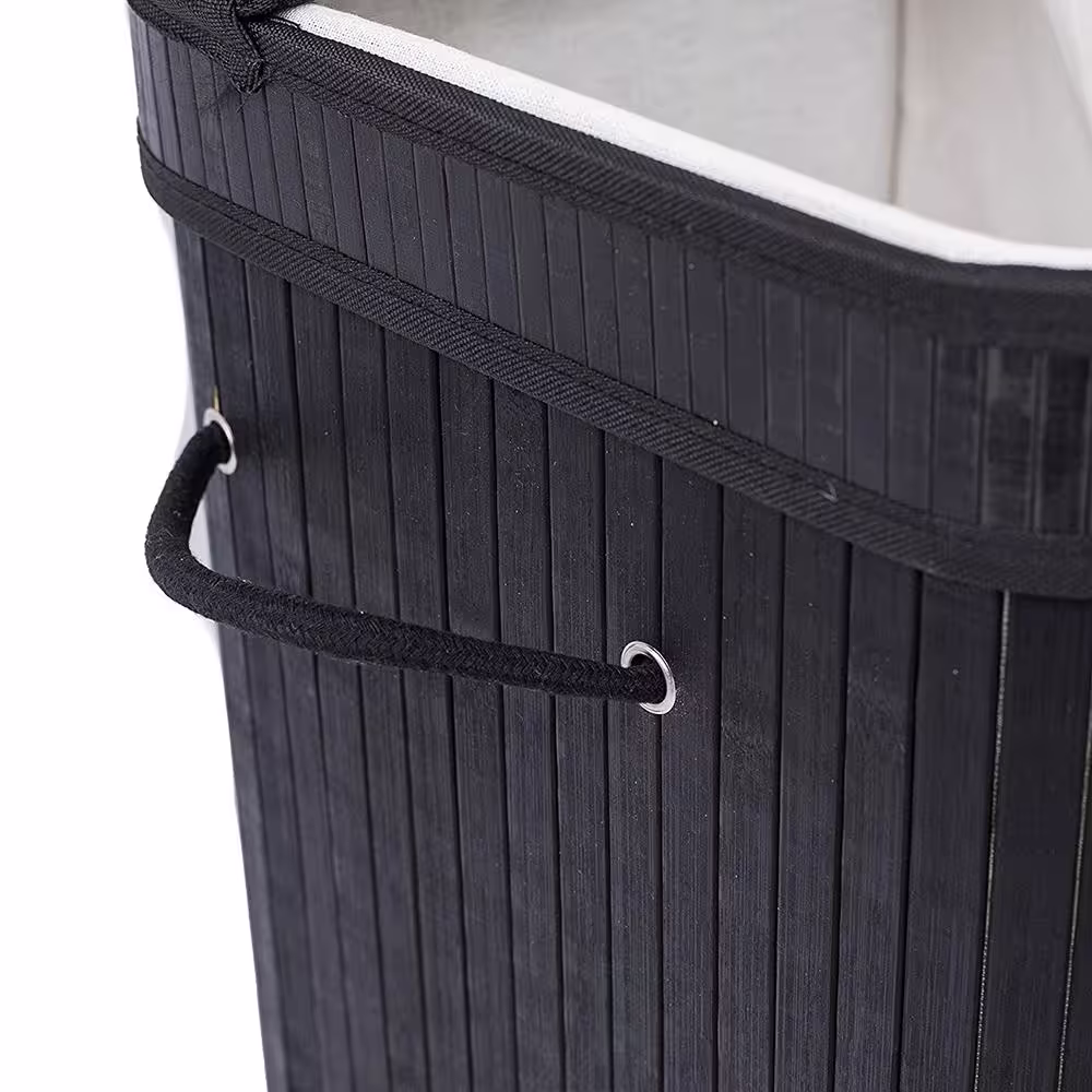 BirdRock Home Black Bamboo Double Laundry Hamper with Lid and Cloth Liner