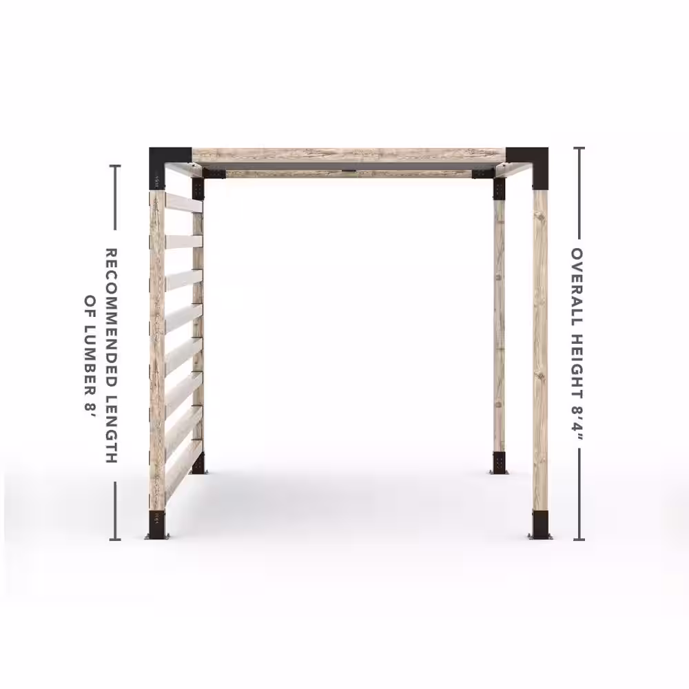 TOJA GRID 8 ft. L x 12 ft. W Pergola Kit with 4x4 KNECT Post Wall and White Shade Sail, 4x4 Wood Posts