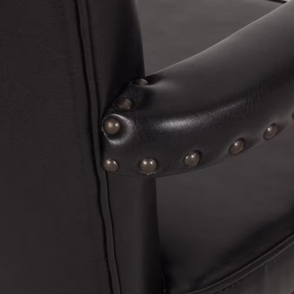 Noble House Ardson Midnight Black and Gray Faux Leather Dining Arm Chairs (Set of 2)