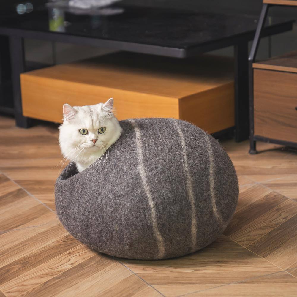 None Black Gray Cat Cave Bed Handmade Wool Cat Bed Cave Cat House with Mouse Toy