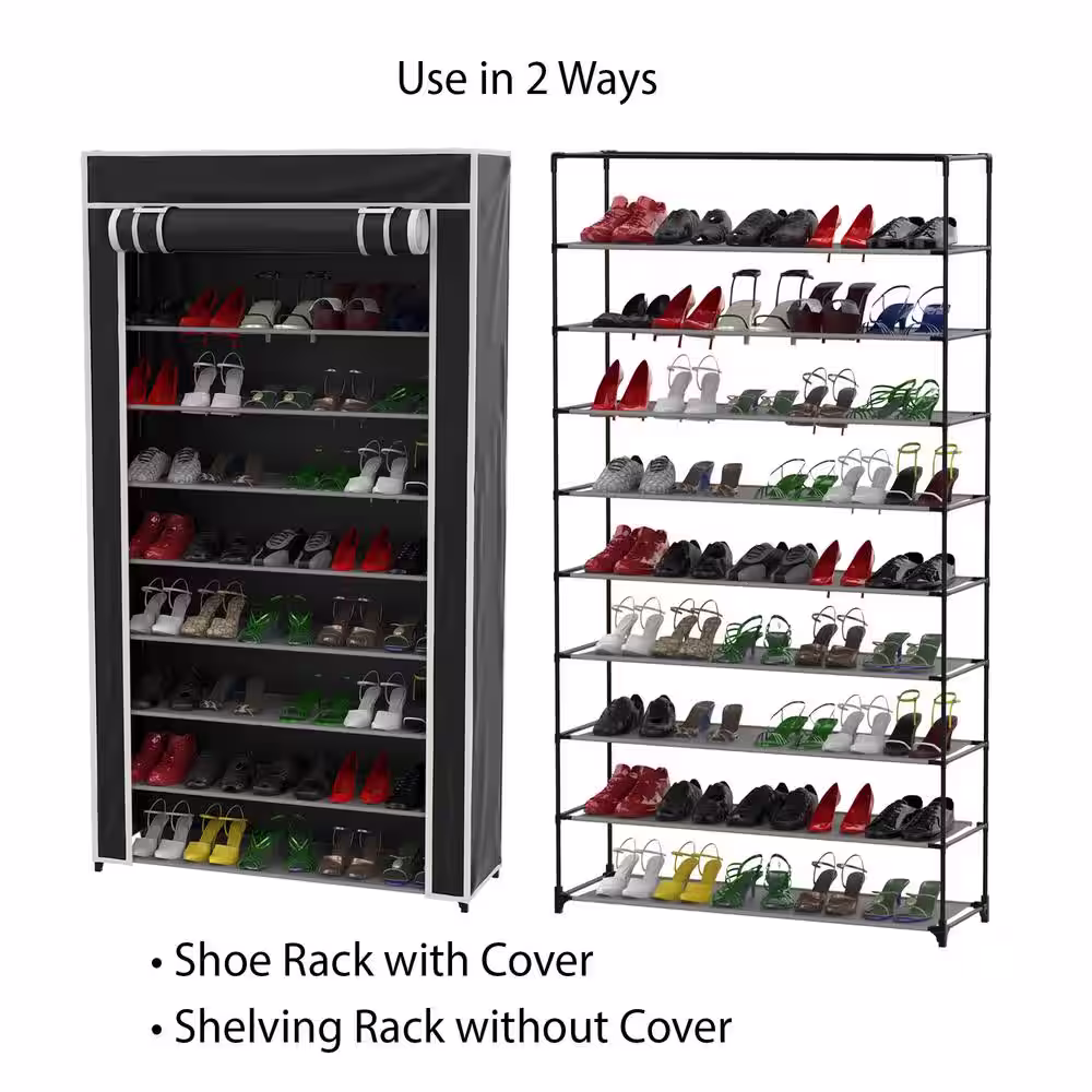 Lavish Home 62 H 36-Pair 9-Tier Black Metal Shoe Rack