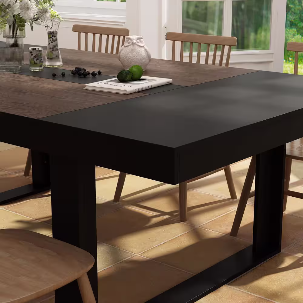 None Black Walnut Wood 86.8 in. W Trestle Dining Table, Meeting Table Seat 10+