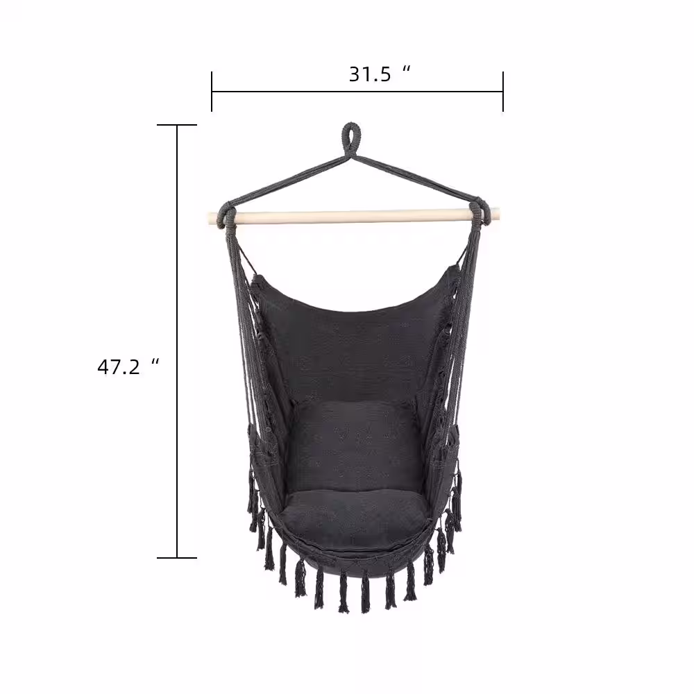 None 3.9 ft. Tassel Hammock Chair Hanging Rope Swing Seat with 2 Cushions