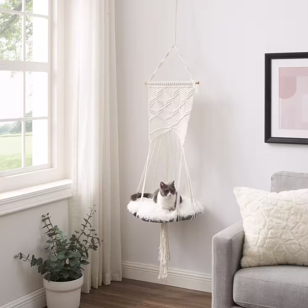None Lucy White Macrame Cat Tree