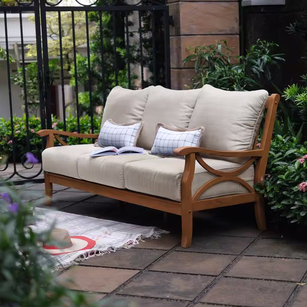 Cambridge Casual Abbington Teak Wood 5 Piece Patio Conversation Set with Beige Cushion