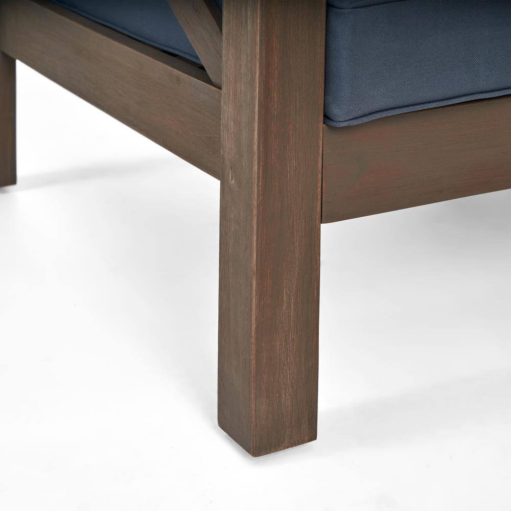 Noble House Brava Grey 5-Piece Wood Patio Conversation Sectional Seating Set with Dark Grey Cushions