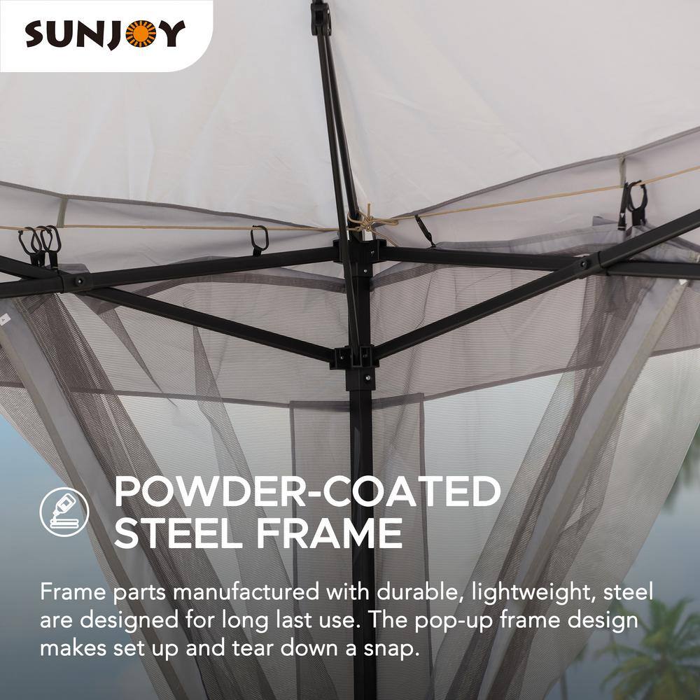Sunjoy Ayon 11 ft. x 11 ft. Gray Pop Up Portable Steel Gazebo with Mosquito Netting