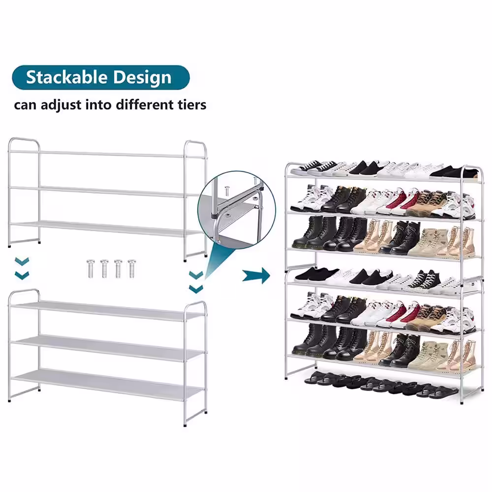 None 24.4 in. H 18-Pair Gray Metal Shoe Rack
