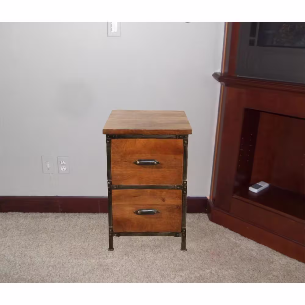 None Rustic 2-Drawer Brown Filing Cabinet