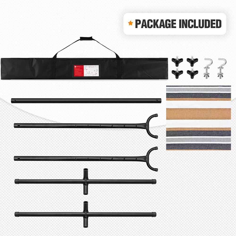 None 10 ft. Fabric Cotton Hammock Bed with Space Saving Steel Stand in Brown Stripes(450 lbs. Capacity- Carry Bag Included)