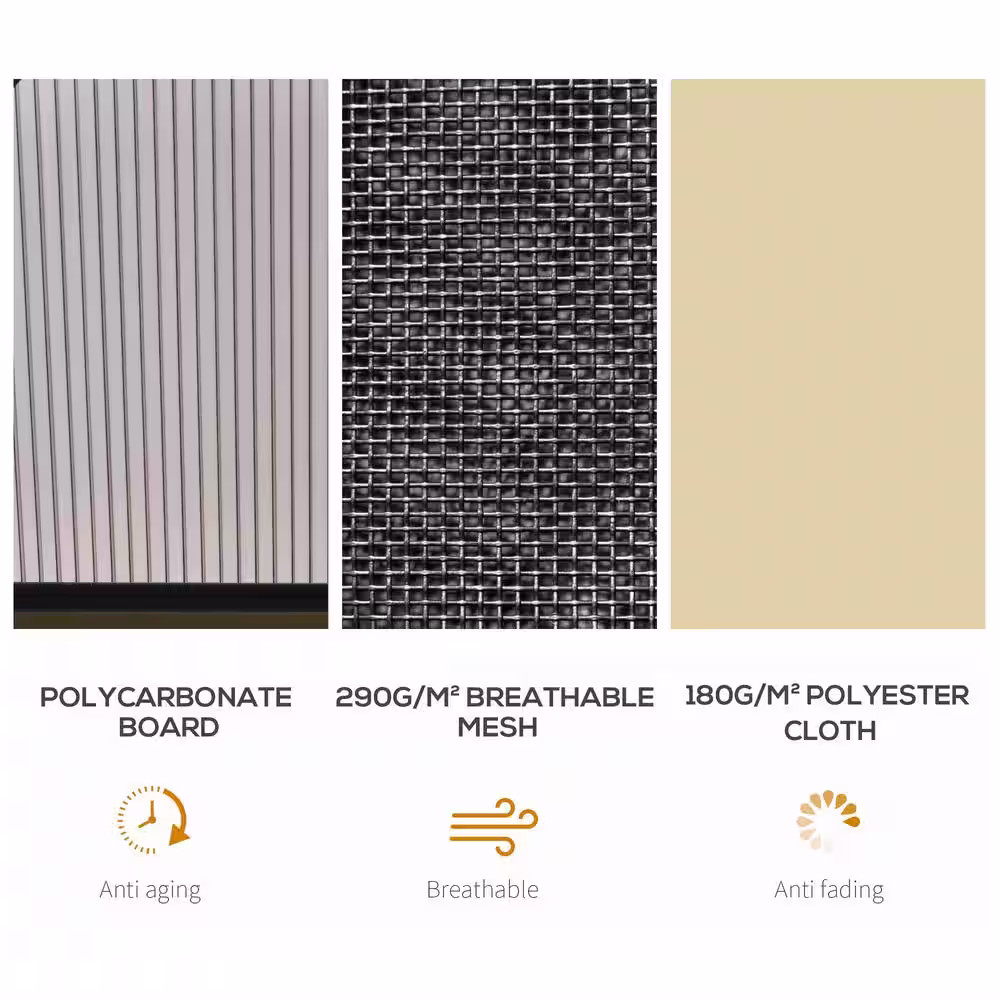 Outsunny 15 ft. x 11 ft. Beige Patio Gazebo with Hardtop Canopy, Double Vented Roof, Netting, Curtains