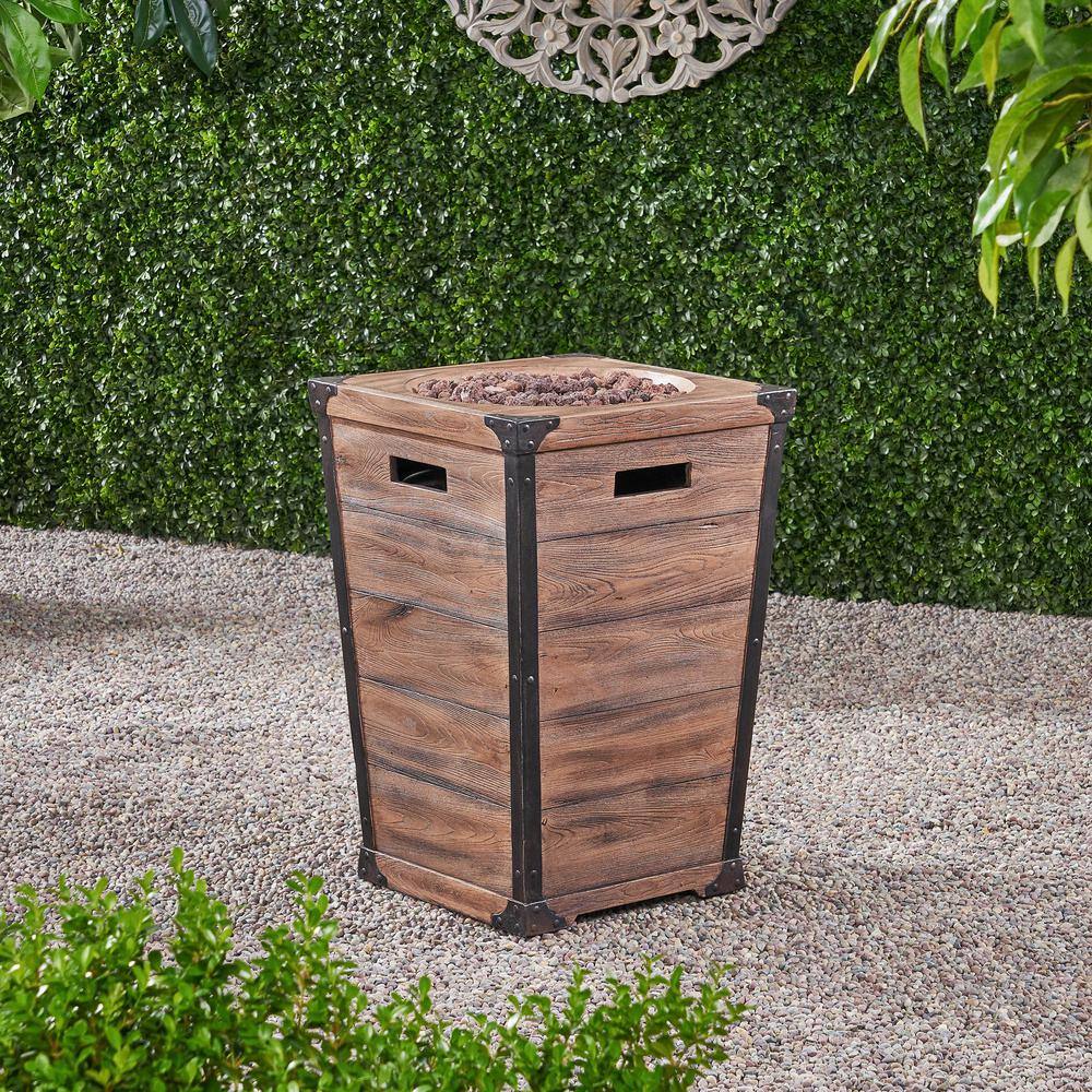 Noble House Calliope 19.5 in. x 29 in. Square Concrete Propane Fire Pit in Brown