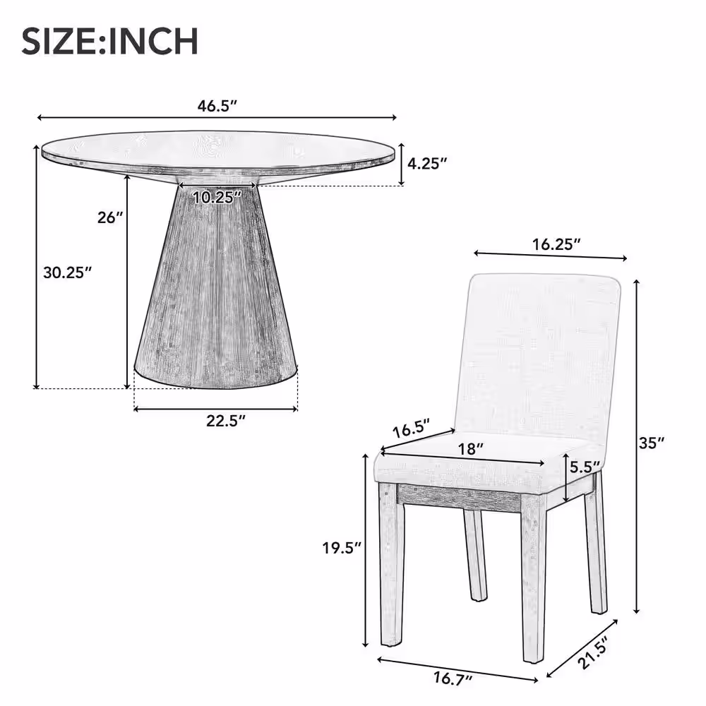 Harper & Bright Designs Modern Stylish 5-Piece White Round Wood Dining Table Set with 4-Upholstered Chairs
