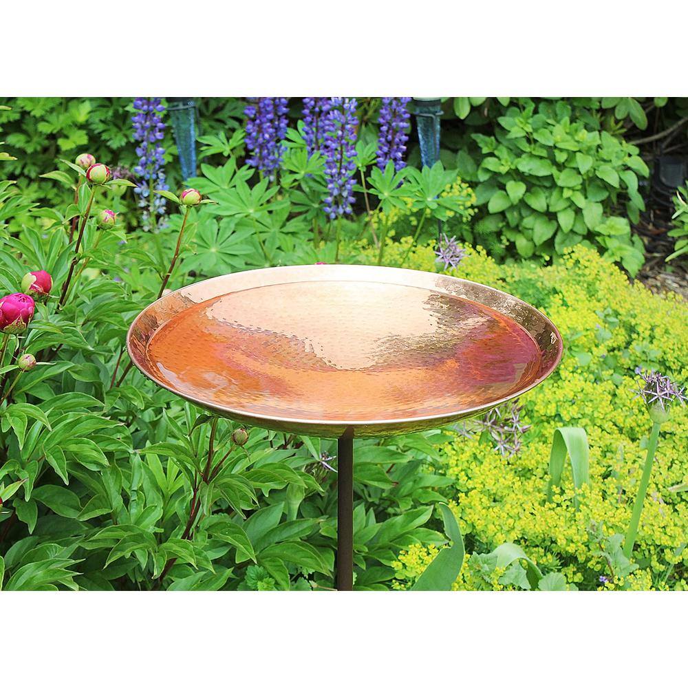ACHLA DESIGNS 16 in. Dia Polished Copper Plated Stainless Steel Birdbath Bowl with Stake