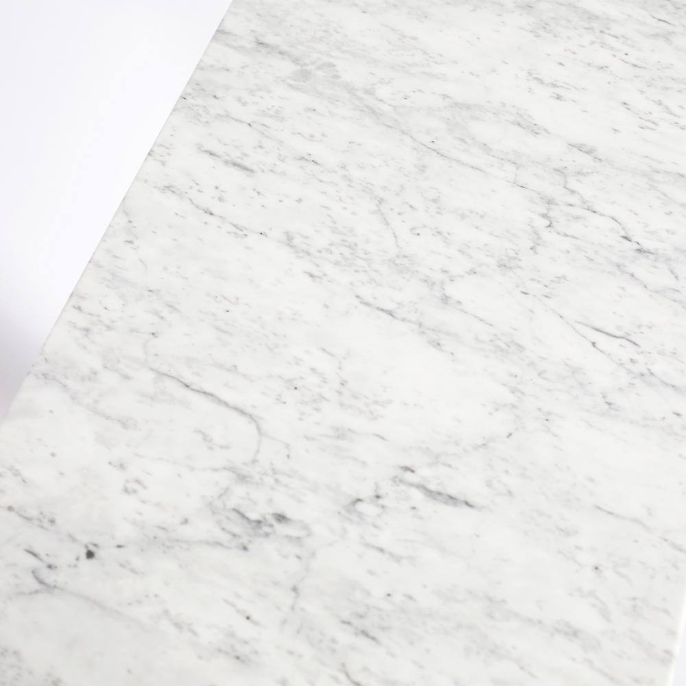 AndMakers Agatha 31.5 in. Carrara White Rectangular Italian Marble Console Table with White Legs