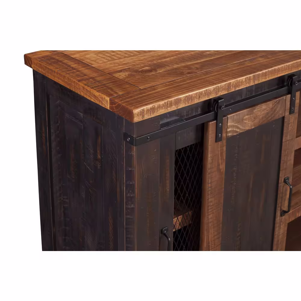 Martin Svensson Home Santa Fe Antique Black and Age Distressed Pine Metal TV Stand Fits TVs Up to 70 in. with Cable Management