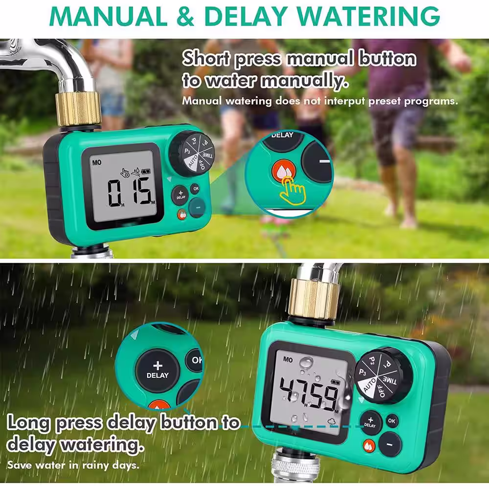 None Interval & 7-Day Programmable Water Timer, Sprinkler Timer with Dual Modes, Garden Hose Timer with 3 Separate Programs