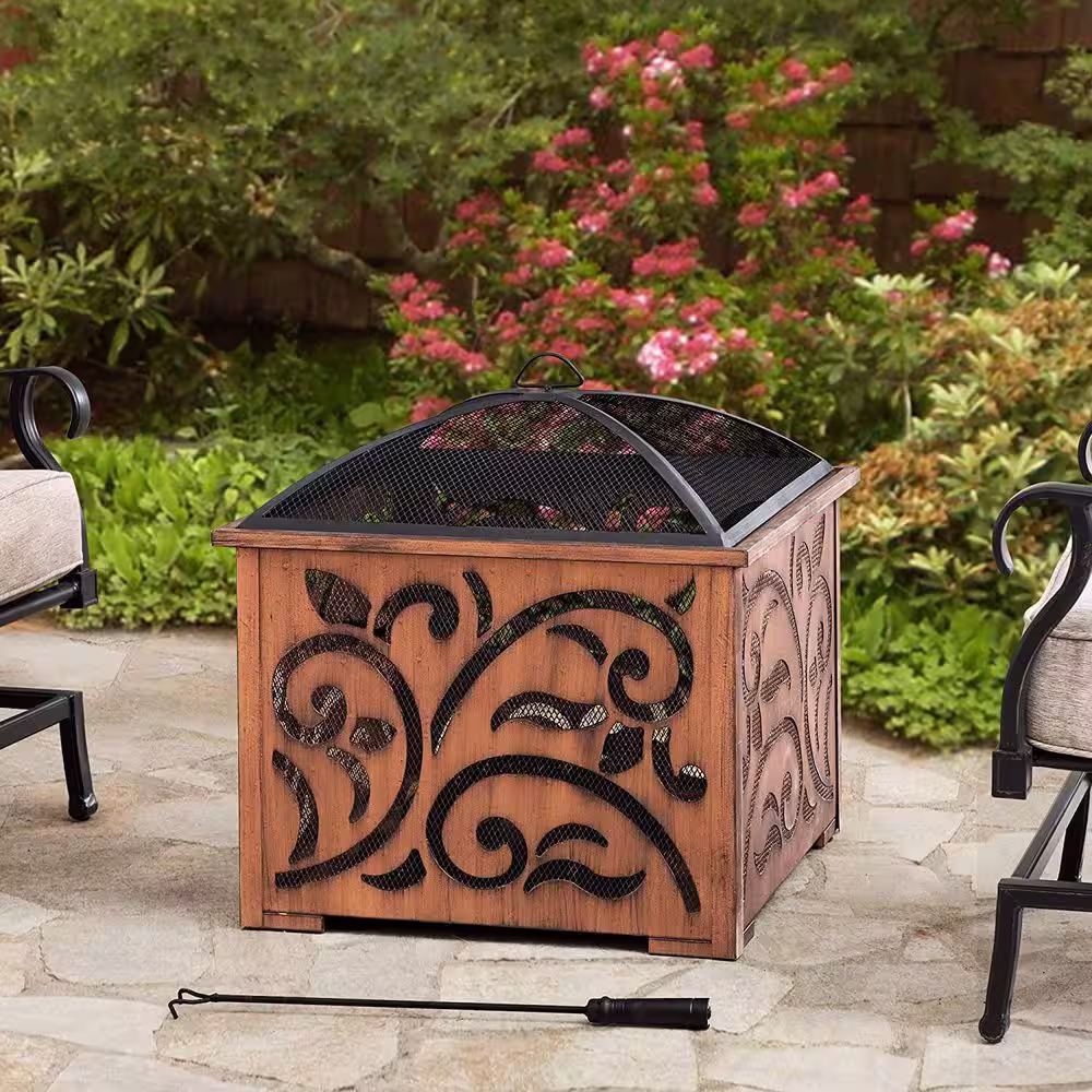 Sunjoy Ventura 26 in. Square Steel Wood Burning Firepit