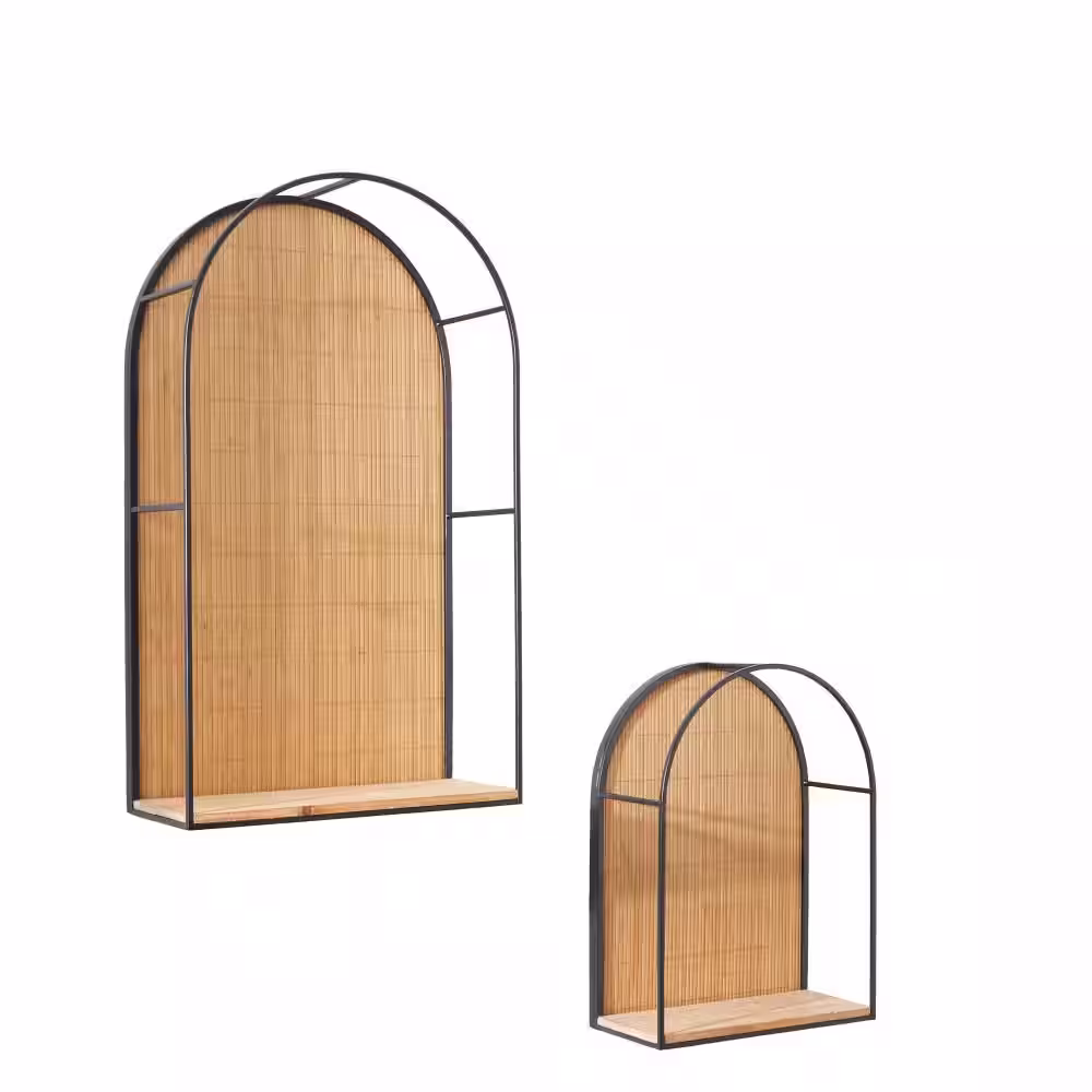 Novogratz Brown Arched 2 Shelves Bamboo Geometric Wall Shelf (Set of 2)