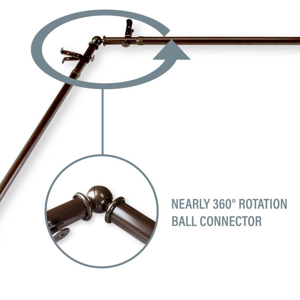 Rod Desyne Magnolia 13/16 in. Dia 20 in. to 36 in. , 38 in. to 72 in. L Bay Window Single Curtain Rod in Cocoa