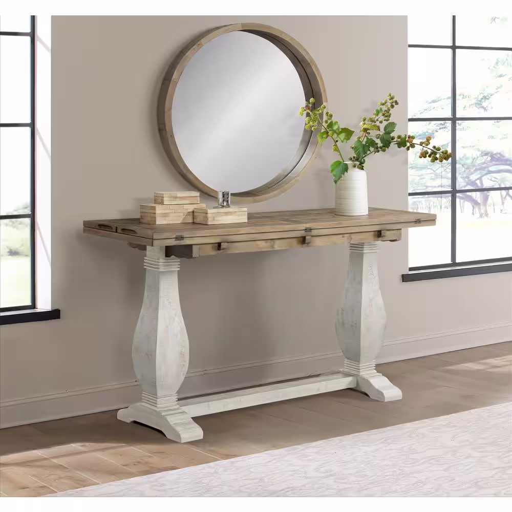 Martin Svensson Home Napa 60 in. White Stain/Reclaimed Natural Standard Rectangle Wood Console Table with Pedestal