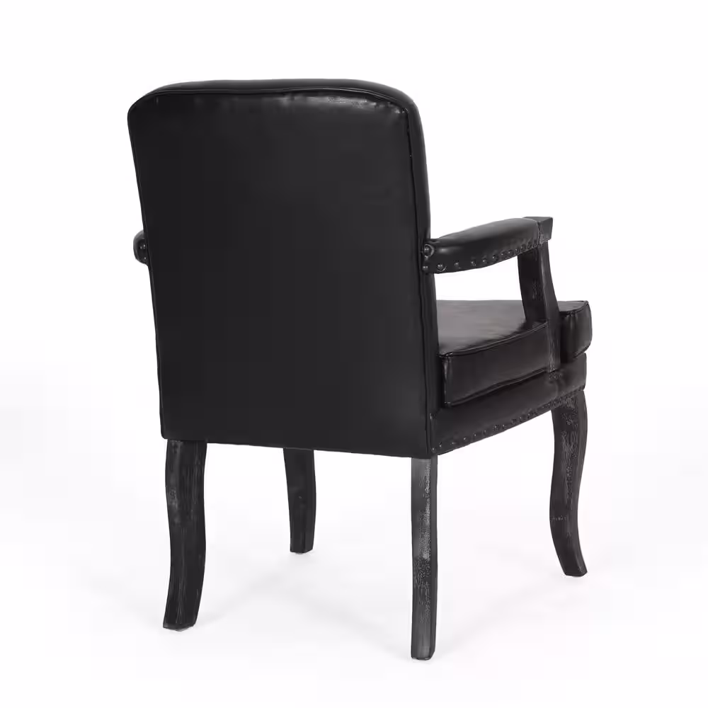 Noble House Ardson Midnight Black and Gray Faux Leather Dining Arm Chairs (Set of 2)