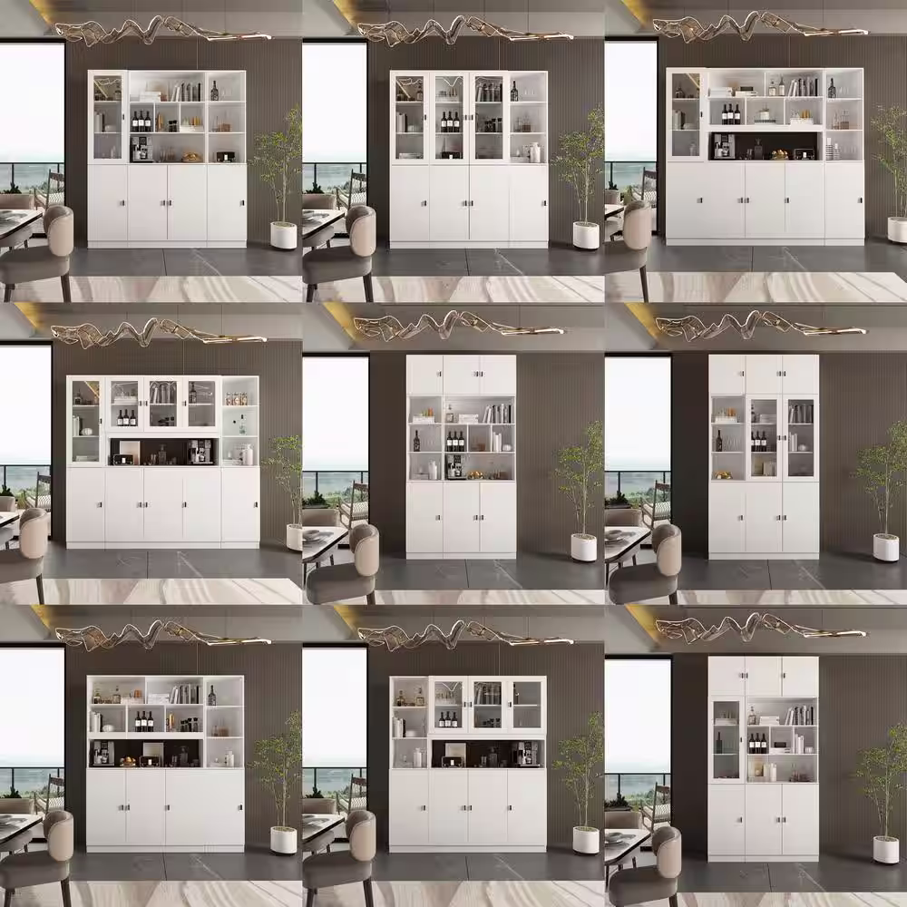 None White Wood Storage Cabinet Buffet and Hutch Combination Cabinet With Shelves (158 Cabinet)