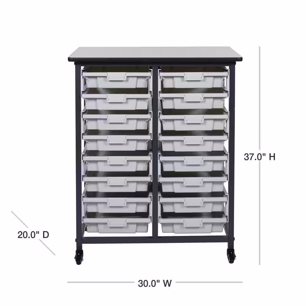 Luxor 37 in. x 30 in. Mobile Bin Storage Cart Double Row and Single Bin Plastic in Black Frame