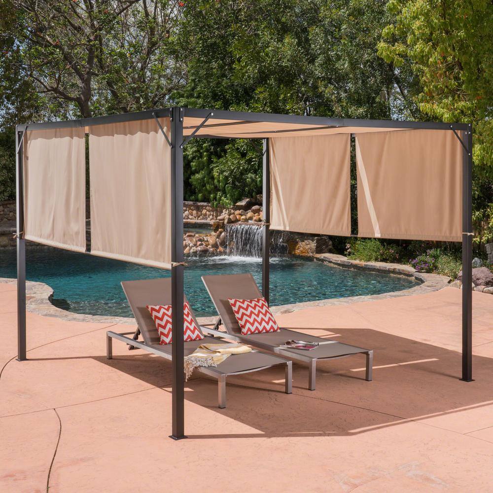 Noble House Westray 10 ft. x 10 ft. Black Steel-Framed Canopy Gazebo with Beige Fabric Shade