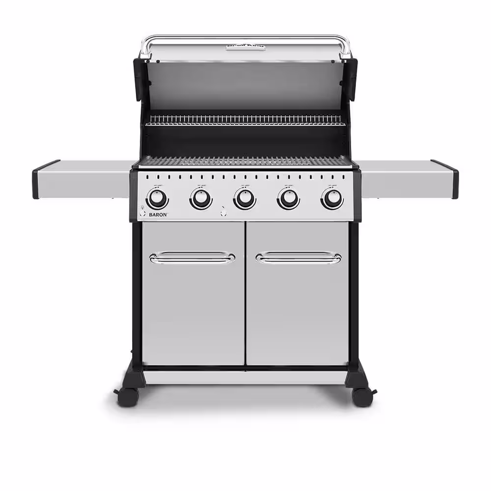 Broil King Baron 590 Pro 5-Burner Propane Gas Grill in Black with Side Burner and Rear Rotiserie Burner