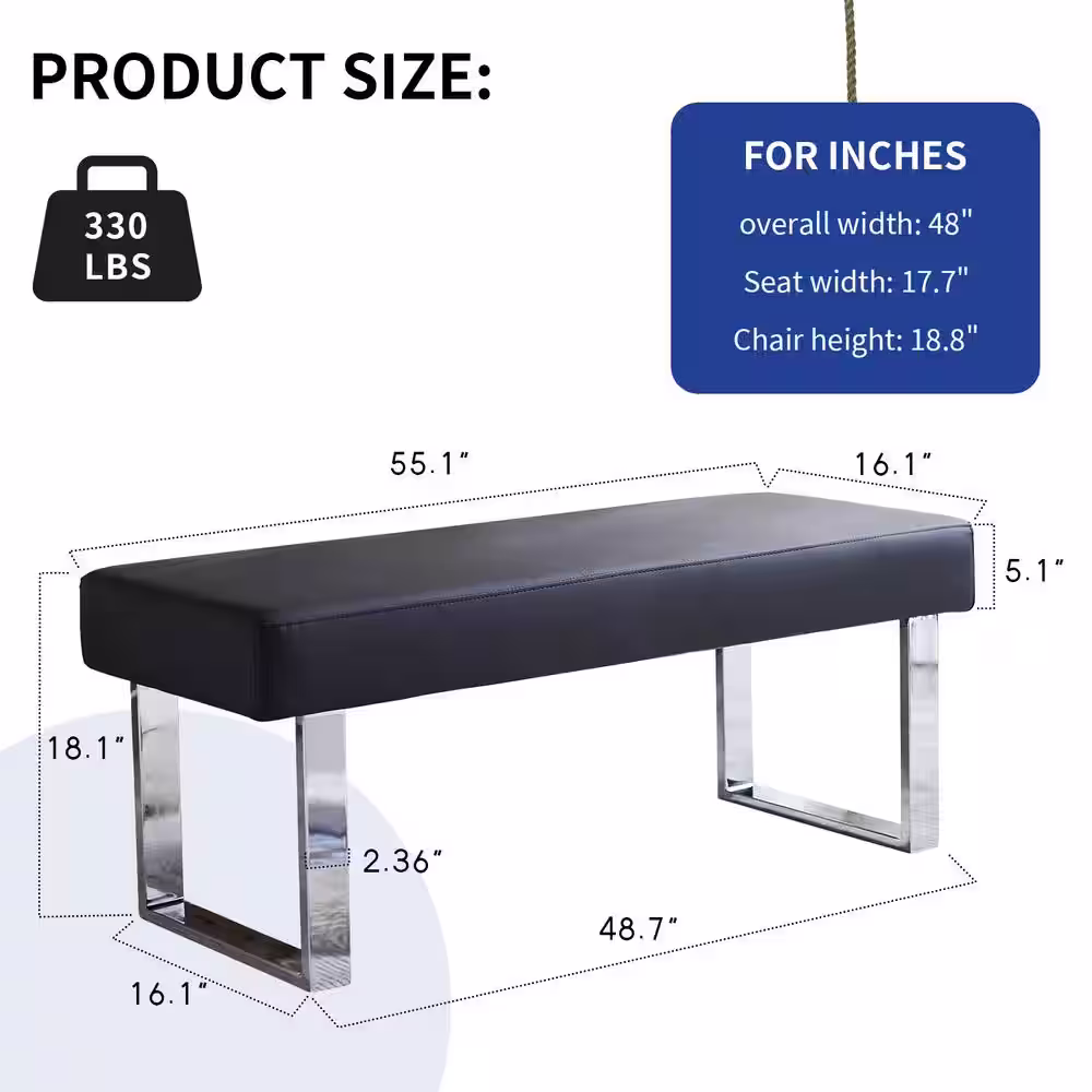 GOJANE Modern Black Dining Bench Backless with Metal Legs 55.1 in. (Black)