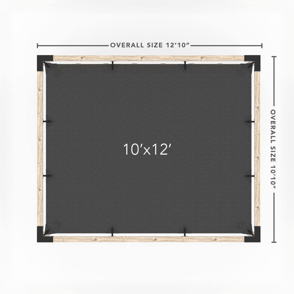TOJA GRID 10 ft. L x 12 ft. W Pergola Kit with 4x4 KNECT Post Wall and White Shade Sail, 4x4 Wood Posts