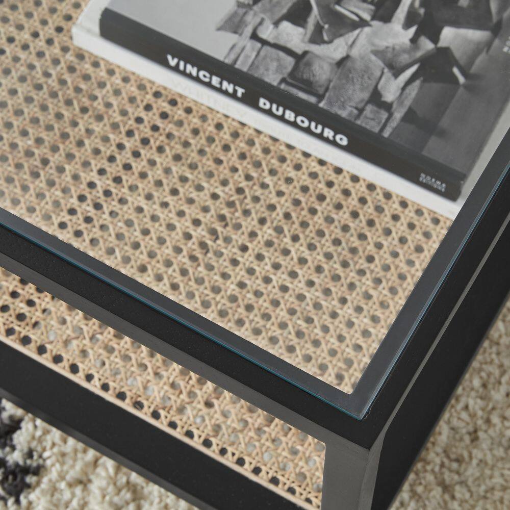 StyleWell Odell Cane Coffee Table in Black/Rattan (36