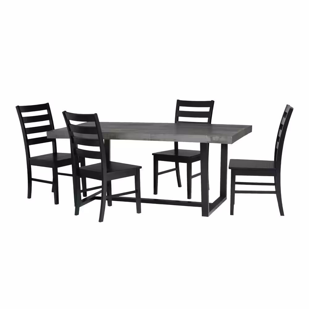 Welwick Designs 5-Piece Grey/Black Farmhouse Dining Set Seats 4