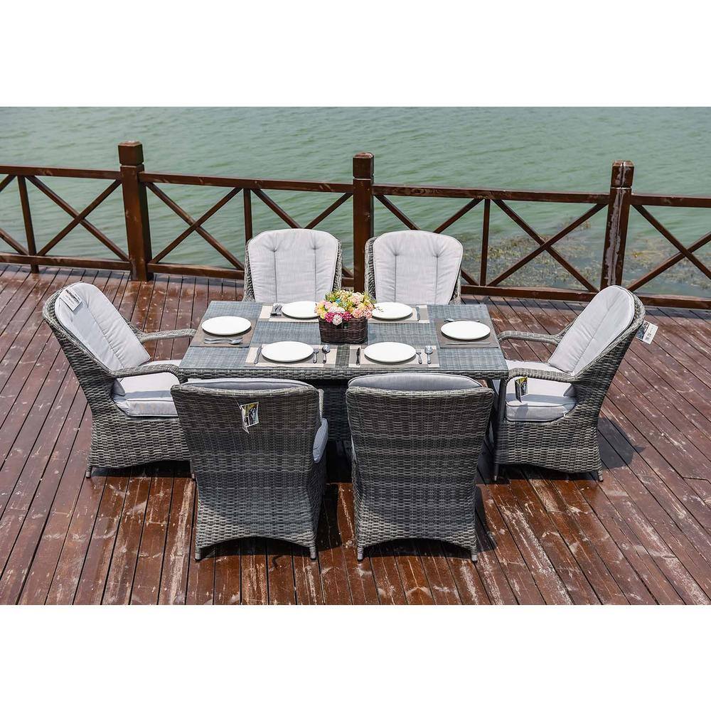None ELLE Gray 7-Piece Wicker Outdoor Dining Set with Gray Cushions