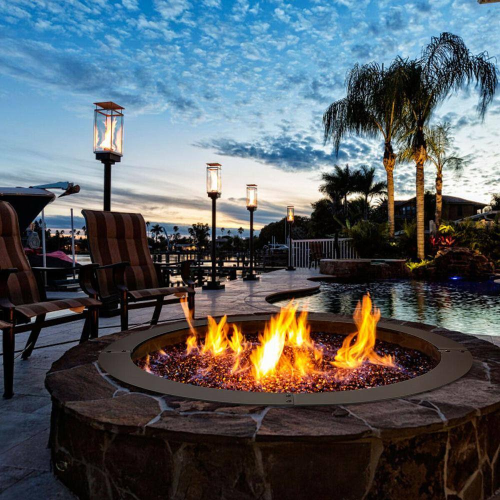 ANGELES HOME 36 in. W x 10 in. H Round Steel Wood and Coal Fuel Fire Pit Ring Liner Fire Pit Kit